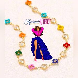 🌸 Blossom Clover Malachite Floral Motif Flower & Crystal Bead Chain Necklace 🌸